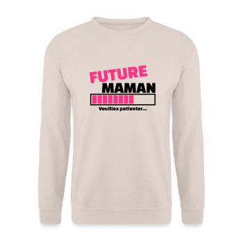 future maman veuillez patienter - Sweat-shirt Unisexe - sable - Devant - Alina (178cm) & Michal (187cm)