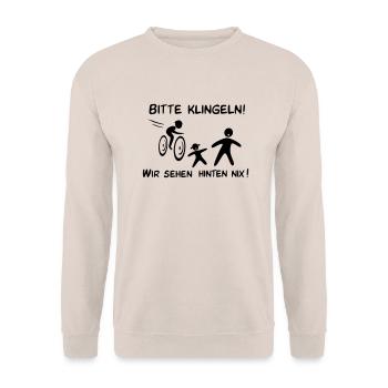 Bitte klingeln! Radfahrer-Kind - Unisex Pullover - Sand - Vorne - Alina (178cm) & Michal (187cm)