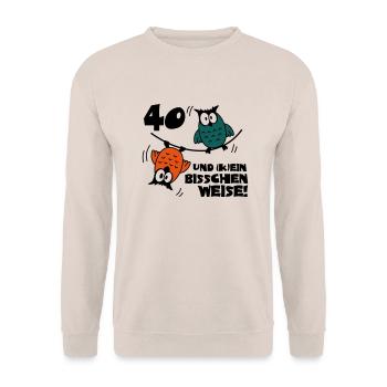 Anniversaire 40 et toujours en sens Owls - Sweat-shirt Unisexe - sable - Devant - Alina (178cm) & Michal (187cm)