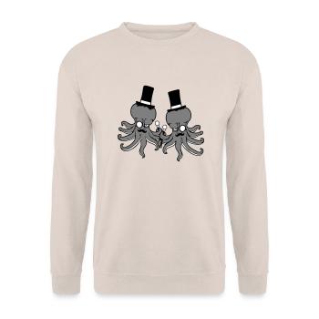 2 Kraken Mr. Sir Hat Monocle Glasses Rich Friends - Unisex Sweatshirt - sand - Front - Alina (178cm) & Michal (187cm)