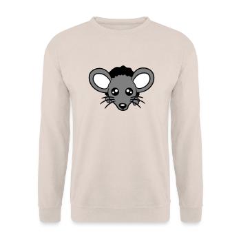 Maus Wand Loch Mauseloch Guckt Süß Lustig Comic - Unisex Pullover - Sand - Vorne - Alina (178cm) & Michal (187cm)