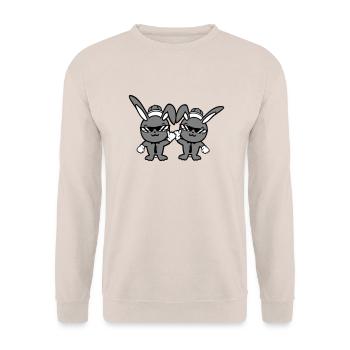 2 Hasen Sonnenbrille Cappy Krawatte Mütze Freunde - Unisex Pullover - Sand - Vorne - Alina (178cm) & Michal (187cm)