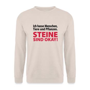 ich hasse Menschen Tiere und Pflanzen Steine ok - Unisex Pullover - Sand - Vorne - Alina (178cm) & Michal (187cm)