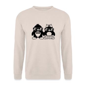 paar 2 pinguine liebe paerchen verliebt sonnenbril - Unisex Pullover - Sand - Vorne - Alina (178cm) & Michal (187cm)