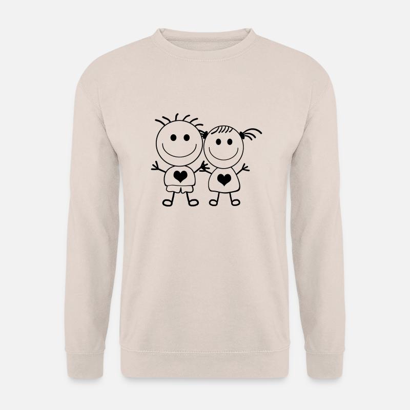 Junge und Mädchen - Strichmännchen-Paar - Unisex Pullover - Sand