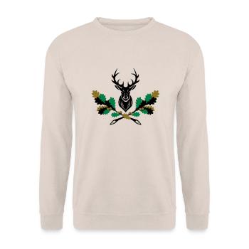 Hirsch Geweih Eiche Logo 3farbig - Unisex Pullover - Sand - Vorne - Alina (178cm) & Michal (187cm)