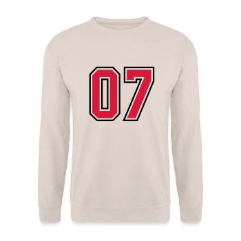 07 sports jersey football number - Unisex Sweatshirt - sand - Front - Alina (178cm) & Michal (187cm)