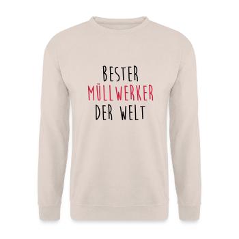 Müllwerker Müllwerkerin Kehrmaschine Müllmann Müll - Unisex Pullover - Sand - Vorne - Alina (178cm) & Michal (187cm)