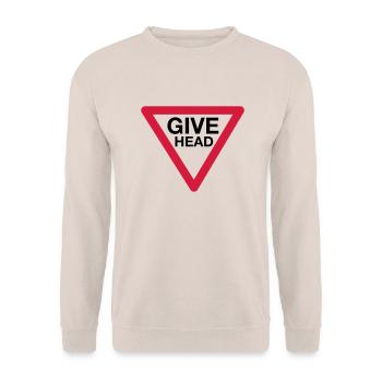 Give Head Road Sign (Give Way) - Unisex Sweatshirt - sand - Front - Alina (178cm) & Michal (187cm)