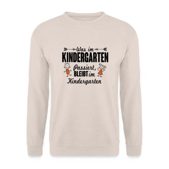 Was im Kindergarten passiert bleibt dort - Unisex Pullover - Sand - Vorne - Alina (178cm) & Michal (187cm)