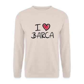 i_love_barca__f2 - Unisex Pullover - Sand - Vorne - Alina (178cm) & Michal (187cm)