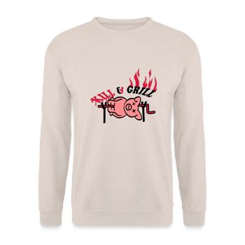 Kill And Grill Pig - Unisex Sweatshirt - sand - Front - Alina (178cm) & Michal (187cm)