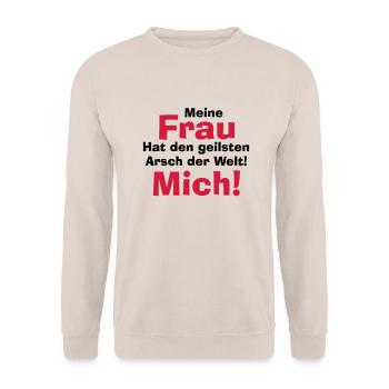 Meine Frau hat den geilsten Arsch der Welt! Mich! - Unisex Pullover - Sand - Vorne - Alina (178cm) & Michal (187cm)