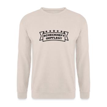 Scheckheftgepflegt Spruchband - Unisex Pullover - Sand - Vorne - Alina (178cm) & Michal (187cm)