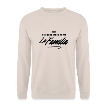 familia nie ohne mein team - Unisex Pullover - Sand - Vorne - Alina (178cm) & Michal (187cm)