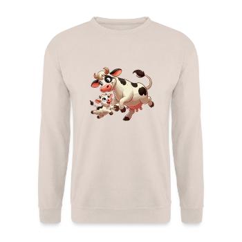 Vache mère avec enfant gambadant - Sweat-shirt Unisexe - sable - Devant - Alina (178cm) & Michal (187cm)