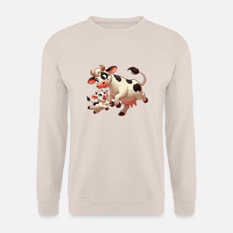 Kuhmutter mit herumtollendem Kind - Unisex Pullover - Sand