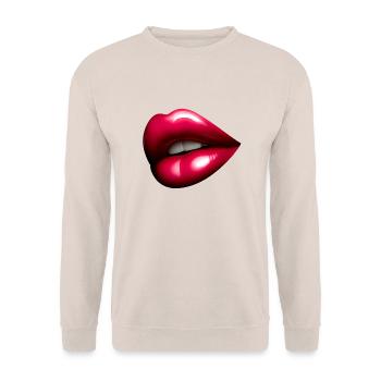 Hübscher roter Mund - Rote Lippe - Unisex Pullover - Sand - Vorne - Alina (178cm) & Michal (187cm)