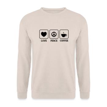 Love, Peace, Coffee - Sweat-shirt Unisexe - sable - Devant - Alina (178cm) & Michal (187cm)