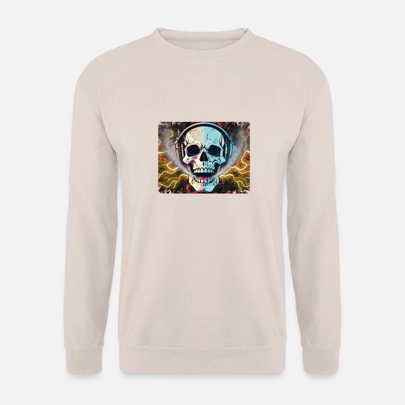 Neon Skull Beats/Psychedelic Soundwave Skull - Unisex Pullover - Sand