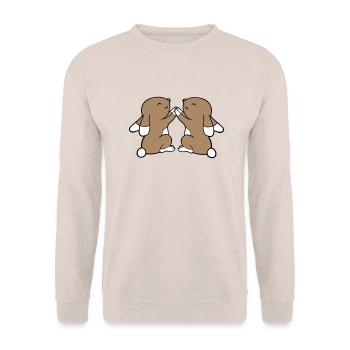 2 Bunnies Best Friends Team Hands Holding Happy - Unisex Sweatshirt - sand - Front - Alina (178cm) & Michal (187cm)