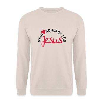 MEIN HERZ SCHLÄGT FÜR JESUS - Unisex Pullover - Sand - Vorne - Alina (178cm) & Michal (187cm)