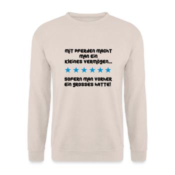 Mit Pferden macht man ein kleines Vermögen - Unisex Pullover - Sand - Vorne - Alina (178cm) & Michal (187cm)