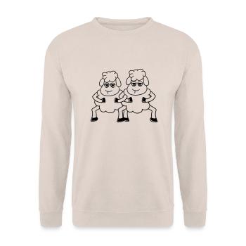 2 Schafe Gucken Müde Gelangweilt Freunde Team Crew - Unisex Pullover - Sand - Vorne - Alina (178cm) & Michal (187cm)
