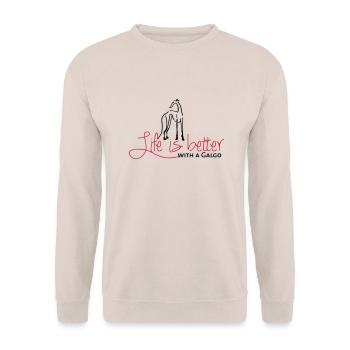 Life is better Galgo - Unisex Pullover - Sand - Vorne - Alina (178cm) & Michal (187cm)