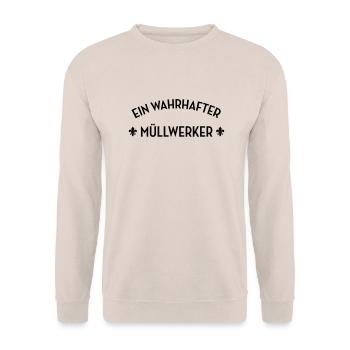 Müllwerker Müllwerkerin Kehrmaschine Müllmann Müll - Unisex Pullover - Sand - Vorne - Alina (178cm) & Michal (187cm)