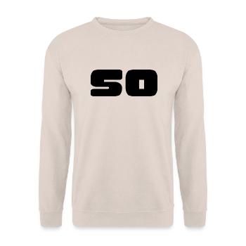 50. 50 JAHRE. 50-JÄHRIGES JUBILÄUM. GEBURTSTAG 50 JAHRE. - Unisex Pullover - Sand - Vorne - Alina (178cm) & Michal (187cm)