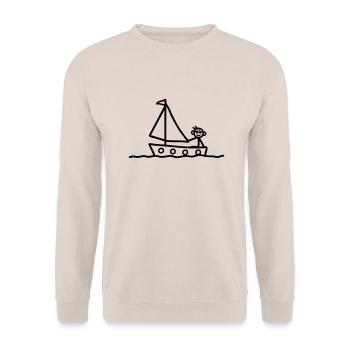 Strichmännchen im Boot - segeln - Unisex Pullover - Sand - Vorne - Alina (178cm) & Michal (187cm)