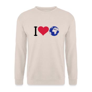 I love our planet - Unisex Sweatshirt - sand - Front - Alina (178cm) & Michal (187cm)