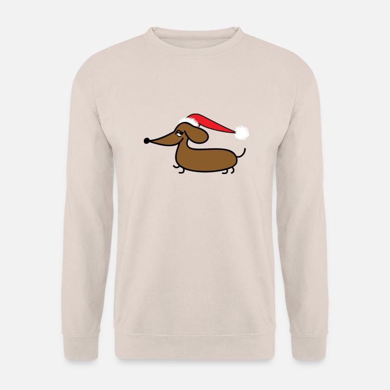Dackel mit Weihnachtsmütze - Unisex Pullover - Sand