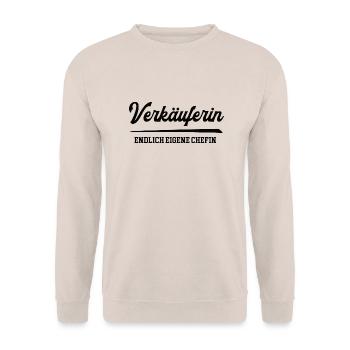 Verkäuferin Chefin Selbstständigkeit Firma Gründen - Unisex Pullover - Sand - Vorne - Alina (178cm) & Michal (187cm)