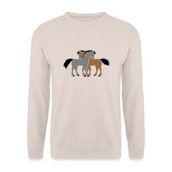 2 Pferde Team Pony Fohlen Pärchen Verliebt Freunde - Unisex Pullover - Sand - Vorne - Alina (178cm) & Michal (187cm)