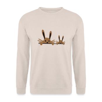 2 Hasen Familie Kind Vater Zwei Kleinkind Mutter - Unisex Pullover - Sand - Vorne - Alina (178cm) & Michal (187cm)