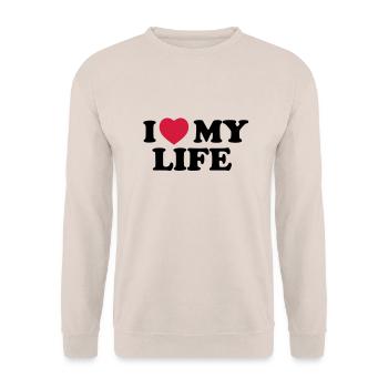 i_love_my_life - Unisex Pullover - Sand - Vorne - Alina (178cm) & Michal (187cm)