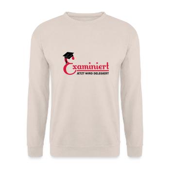 examiniert - jetzt wird delegiert - Unisex Sweatshirt - sand - Front - Alina (178cm) & Michal (187cm)