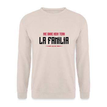 familia nie ohne mein team - Unisex Pullover - Sand - Vorne - Alina (178cm) & Michal (187cm)