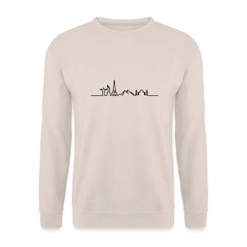 Einmal um die Welt// Shirt-Weltreise// Weltskyline - Unisex Pullover - Sand - Vorne - Alina (178cm) & Michal (187cm)