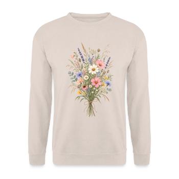 Wildblumen Strauß | Blumen Wiese Natur - Unisex Pullover - Sand - Vorne - Alina (178cm) & Michal (187cm)