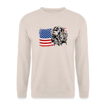 Deutsch Langhaar US Amerika Fahne Hunde Wilsigns - Unisex Pullover - Sand - Vorne - Alina (178cm) & Michal (187cm)