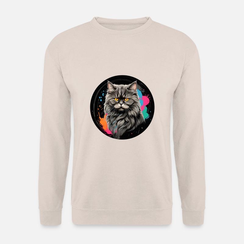 Süßes Perserkatzenportrait mit Farbklecksen - Unisex Pullover - Sand