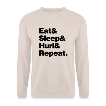 eat sleep hurl and repeat - Unisex Sweatshirt - sand - Front - Alina (178cm) & Michal (187cm)