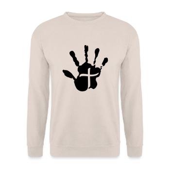 croix handprint jésus conception logo symbole chri - Sweat-shirt Unisexe - sable - Devant - Alina (178cm) & Michal (187cm)