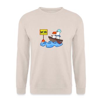 Moin Seemann Möwe Seemöwe Boot - Unisex Pullover - Sand - Vorne - Alina (178cm) & Michal (187cm)
