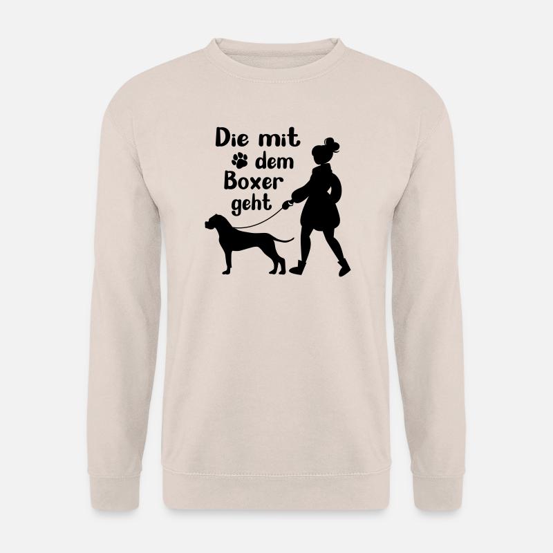 Boxer Hund lustig Gassi gehen Frauchen Geschenk - Unisex Pullover - Sand