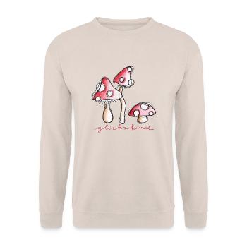 glückskind Pilze Geburtstag - Unisex Pullover - Sand - Vorne - Alina (178cm) & Michal (187cm)