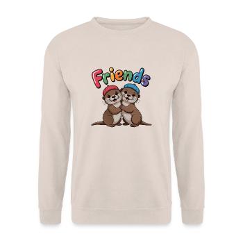 Freunde Zwei Fischotter mit bunten Mützen - Unisex Pullover - Sand - Vorne - Alina (178cm) & Michal (187cm)